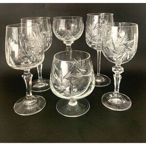 6 Mismatched Pinwheel Crystal Wine Glasses Stem Goblets Vintage Barware Cocktail